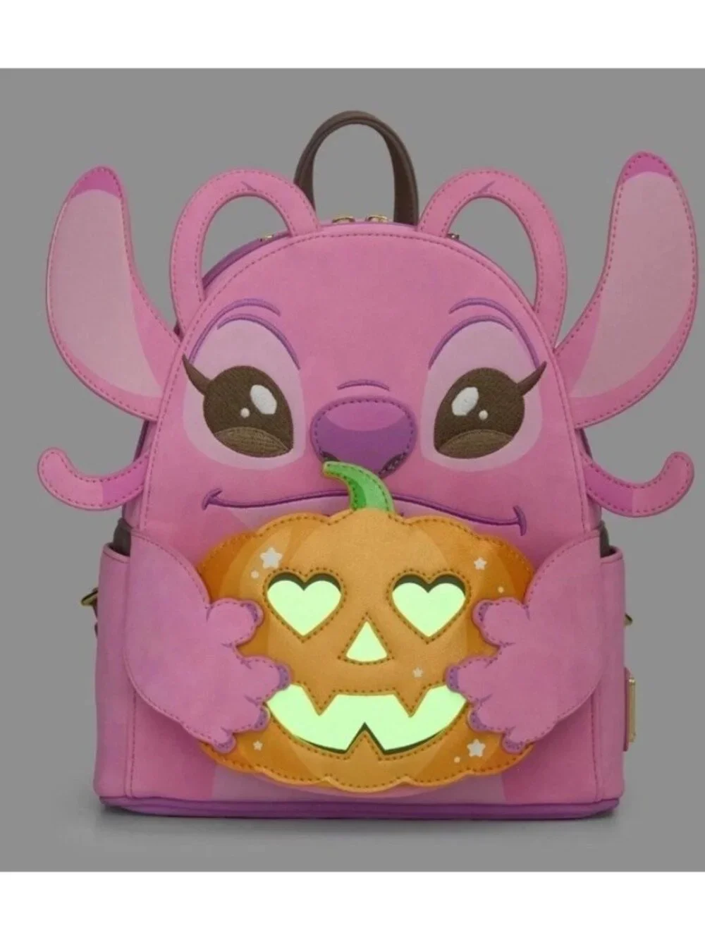 Loungefly Lilo & Stitch Angel Pumpkin Glow In Dark Mini Backpack Faux Suede NWT